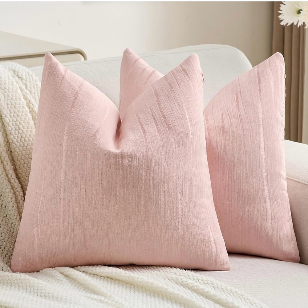 FUTEI Pink Chenille Throw Pillow Covers Only 26" x 26" SET OF 2 Decorative NEW